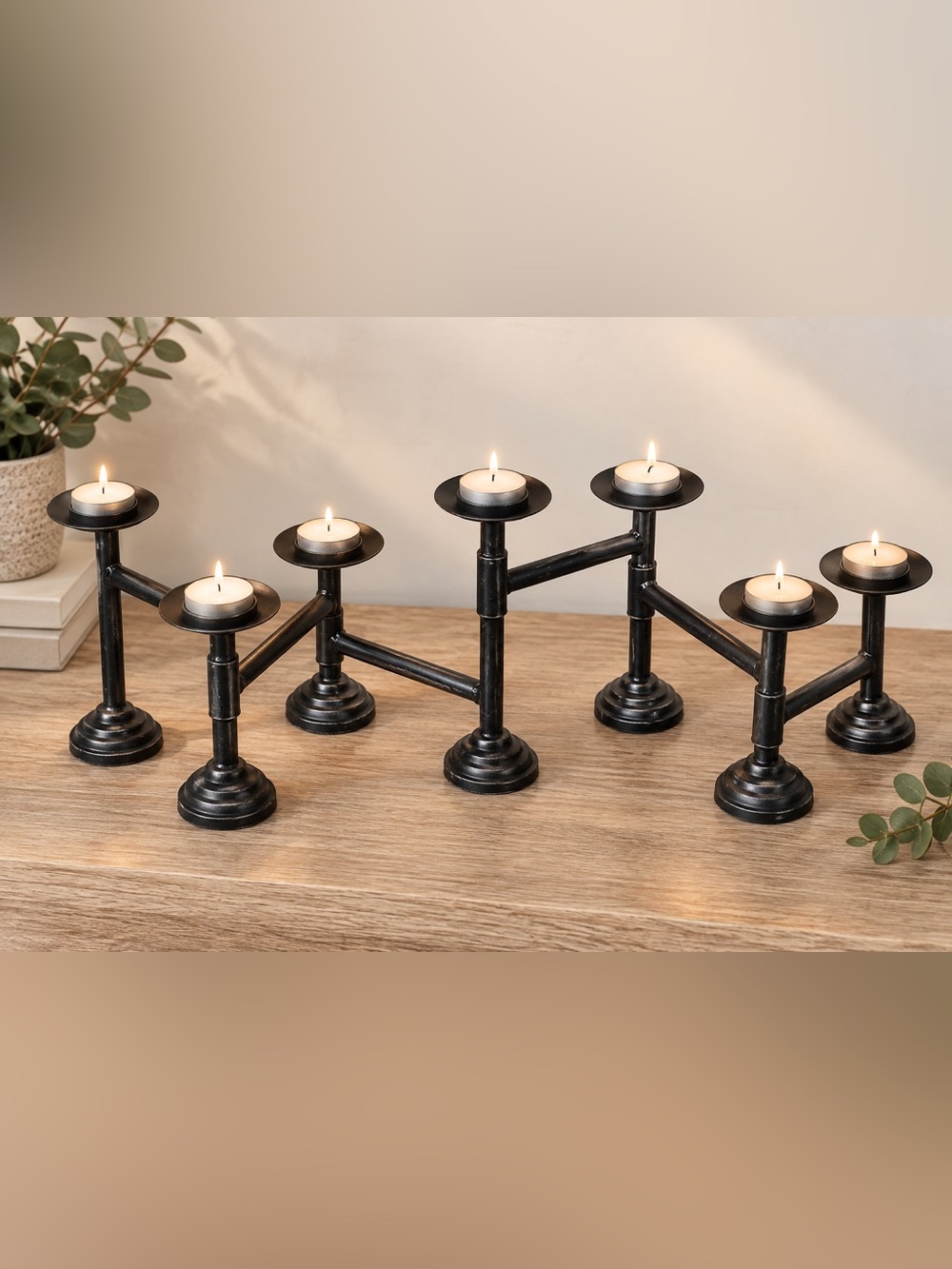 Black Metal Multi-Arm Adjustable Tea Light Candle Holder